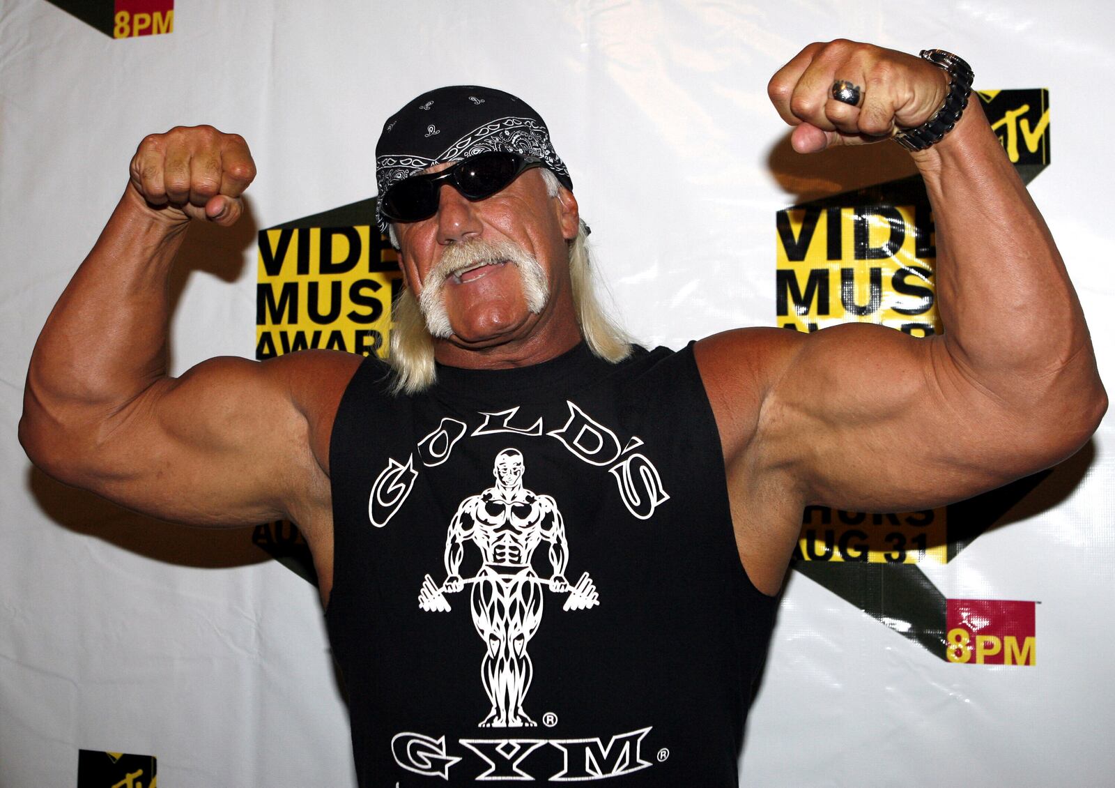 FILE - Hulk Hogan poses during the MTV Video Music Awards Forum at Radio City Music Hall, Aug. 30, 2006, in New York. (AP Photo/Jason DeCrow, File)