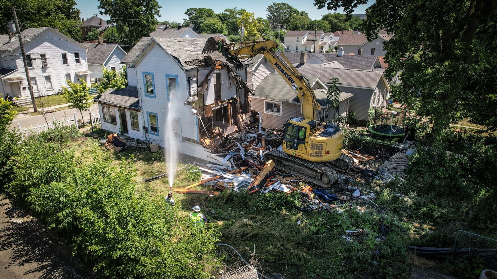The nuisance property on Chapel St. was demolished on Tuesday June 21, 2022. JIM NOELKER/STAFF