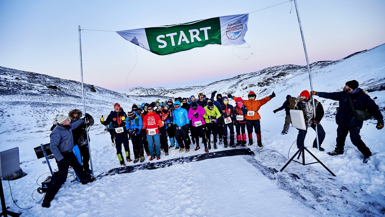 Greenland is the snowy setting for the Polar Circle Marathon, an undeniably cool experience run mostly on a gravel road connecting the Greenland ice sheet with the town of Kangerlussuaq, just north of the Polar Circle. The annual race is held in October. (Klaus Sletting/Albatros Adventure Marathons)