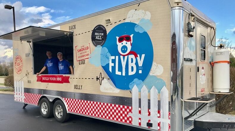 Flyby BBQ in the Mall at Fairfield Commons in Beavercreek is using its food truck to create a makeshift drive-through that it is calling -- yes -- a 'fly-through' service. FILE