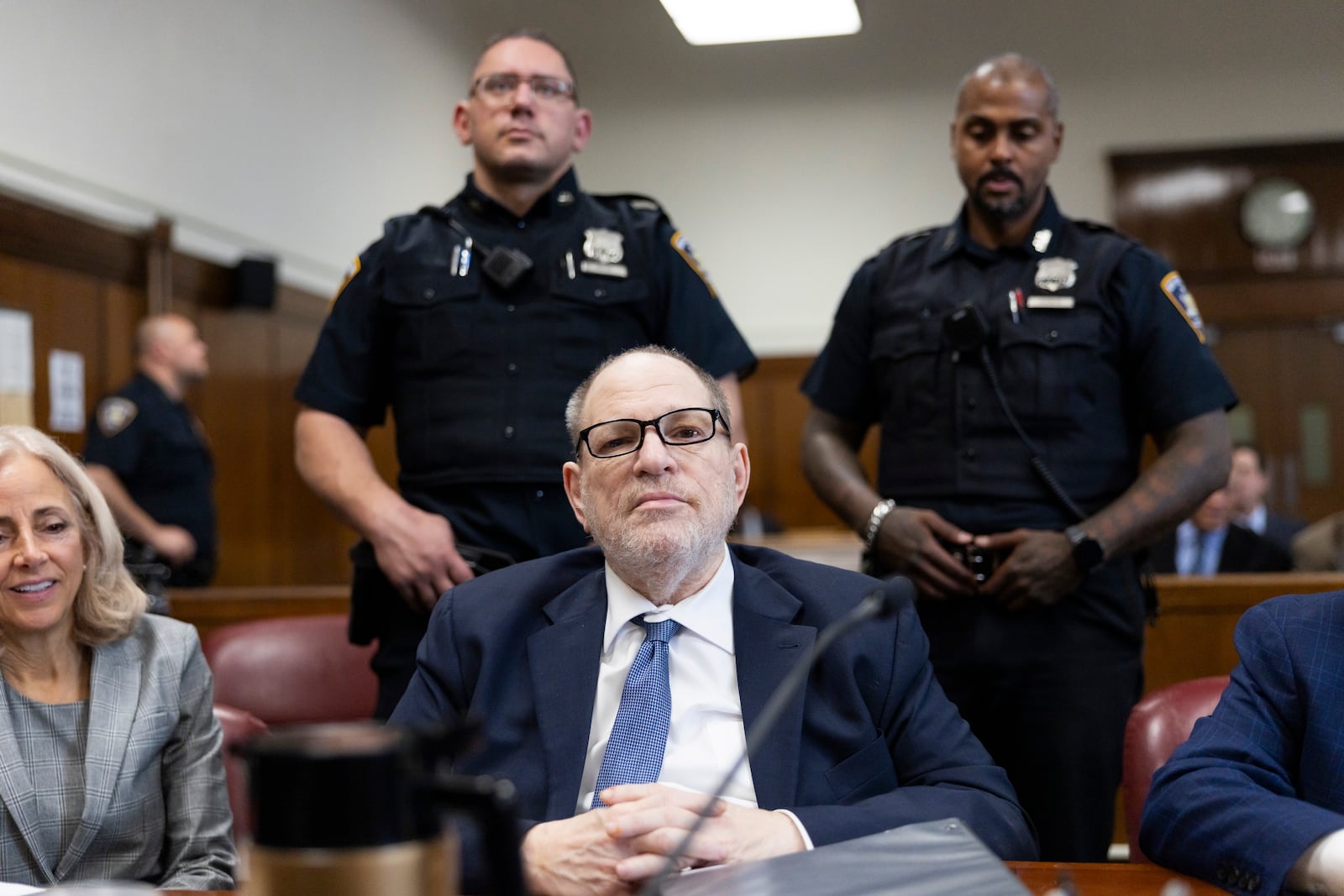 Former film producer Harvey Weinstein appears in state court in Manhattan in New York, Tuesday, May 13, 2025. (Justin Lane/Pool Photo via AP)