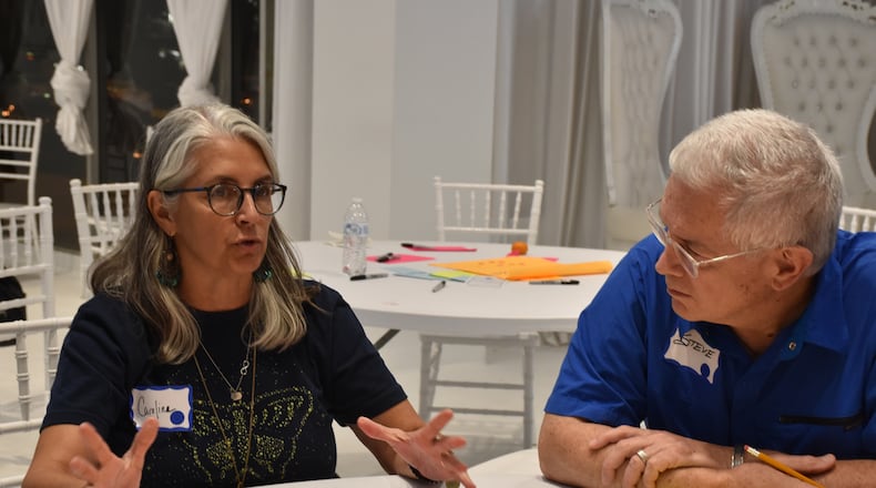Participants in Your Voice Ohio's Thursday night forum in Dayton discuss ways to improve their community, Oct. 3, 2019.