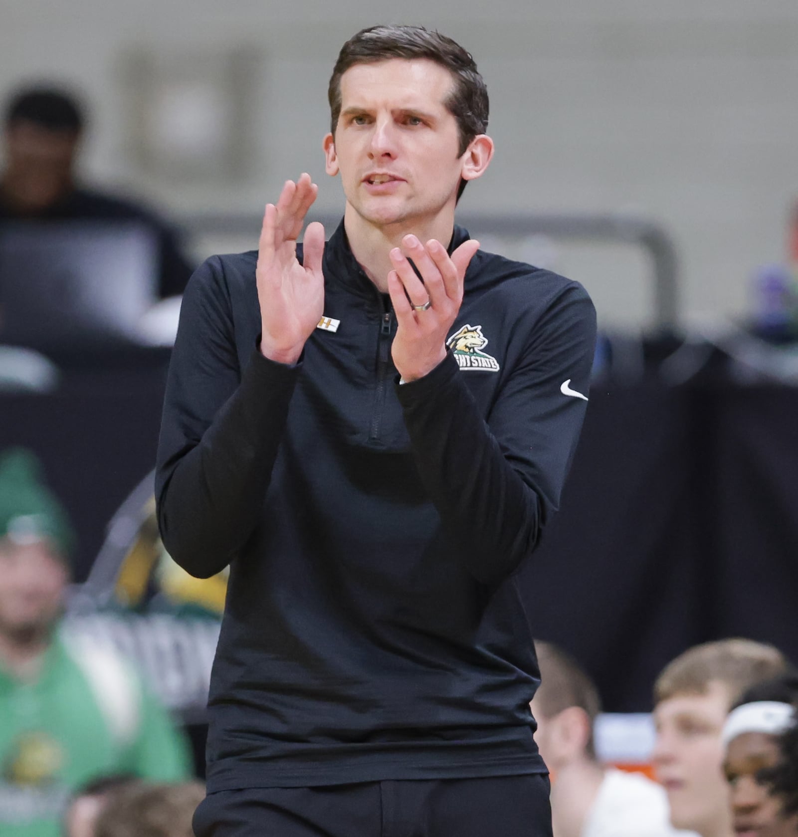 Wright State coach Clint Sargent watches from the bench during a Horizon League Championship first-round game against Cleveland State on Wednesday, March 4 at Ervin J. Nutter Center in Fairborn. BRYANT BILLING / STAFF