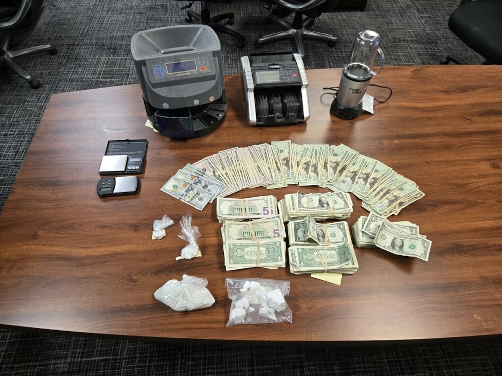 The Butler County Undercover Regional Narcotics (BURN) Task Force executed two search warrants early Thursday morning, June 5, 2025, as the culmination of a three-month narcotics trafficking investigation. Errol Baker, 42, was arrested and police seized about 120 grams of fentanyl, more than 90 grams of cocaine, $54,00, a 2017 Mercedes Benz, and a Slingshot motorcycle. PROVIDED