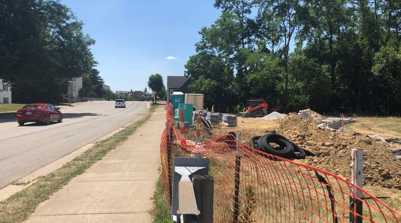 The status of construction on the Berry Plaza Park at lunchtime Wednesday in Lebanon. STAFF/LAWRENCE BUDD