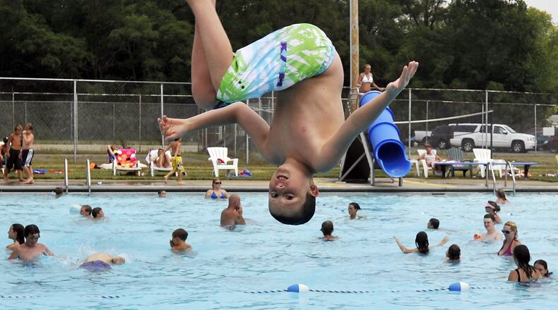 New Carlisle’s city owned and operated public pool will be open daily from noon to 8 p.m. beginning Saturday, May 28. That schedule will run until Sunday, July 31. Bill Lackey/Staff