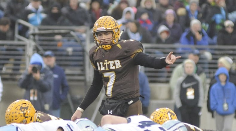 Alter senior QB Connor Bazelak leads the Knights against Chagrin Falls Kenston in the D-III state championship at Canton last season. MARC PENDLETON / STAFF