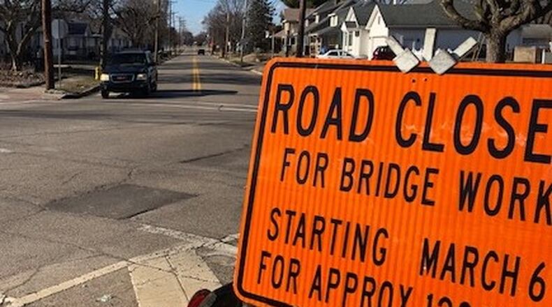 Elm Street will be closed from Gibbons Road to Maplehill Drive as crews work to replace the Elm Street bridge in West Carrollton. Gibbons will be open during construction and the detour will route traffic using Gibbons, Alex Road, and King Richard Parkway, according to the city. NICK BLIZZARD/STAFF