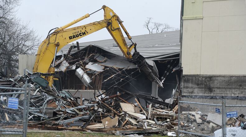 The abandon Moraine Inn Suites & Conference Center located at 2455 Dryden Rd. is demolished Monday, Dec. 21, 2020. Developer Jay Bedi plans to construct Moraine Self Storage on the site. MARSHALL GORBY\STAFF