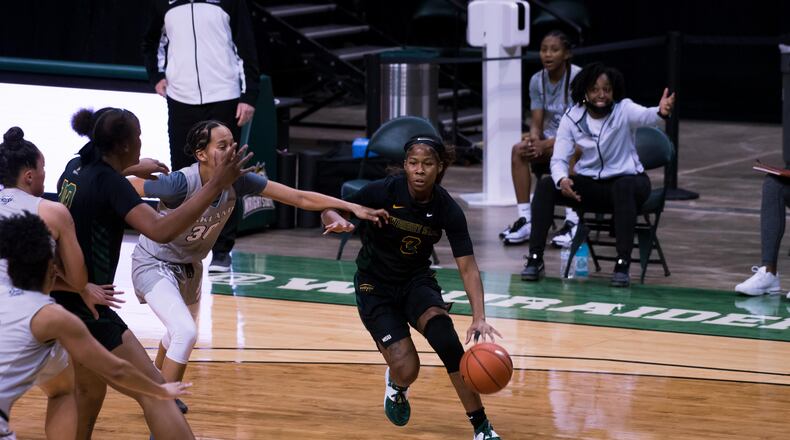 Wright State's Jada Roberson (3) against Oakland earlier this season at the Nutter Center. Joseph Craven/Wright State Athletics