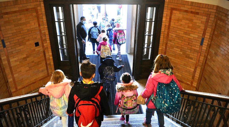 Students leave Haywood elementary in Troy on Monday, January 3, 2022. MARSHALL GORBY\STAFF