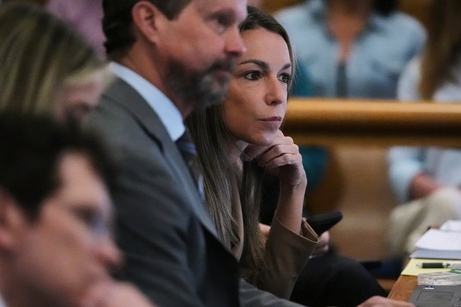 Karen Read listens to testimony during her trial, Thursday, April 24, 2025, at Norfolk Superior Court in Dedham, Mass. (AP Photo/Charles Krupa, Pool)