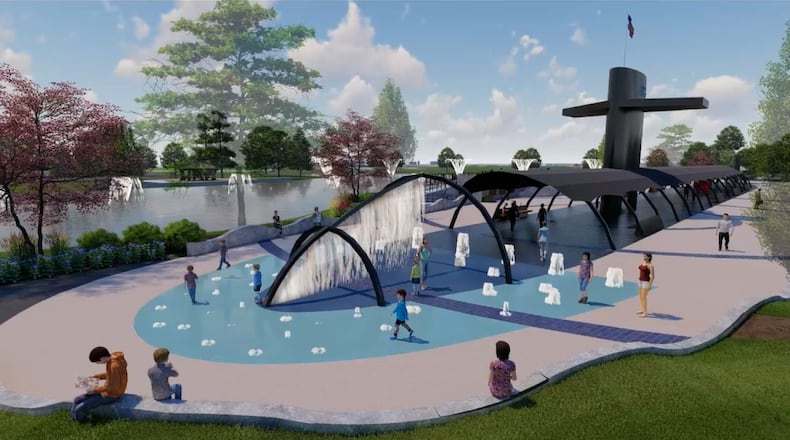 The USS Cincinnati will dock permanently at Voice of America park. This image shows a rendering of the memorial. SUB CINCY VIA WCPO