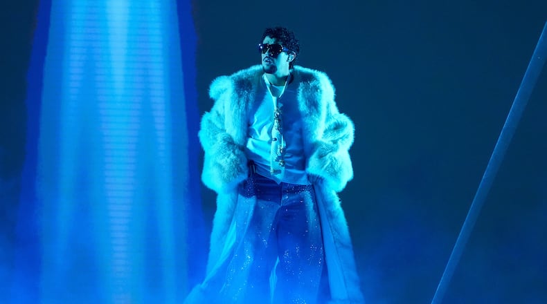Bad Bunny performs during the iHeartRadio Music Awards in Los Angeles on March 17, 2025. (AP Photo/Chris Pizzello)