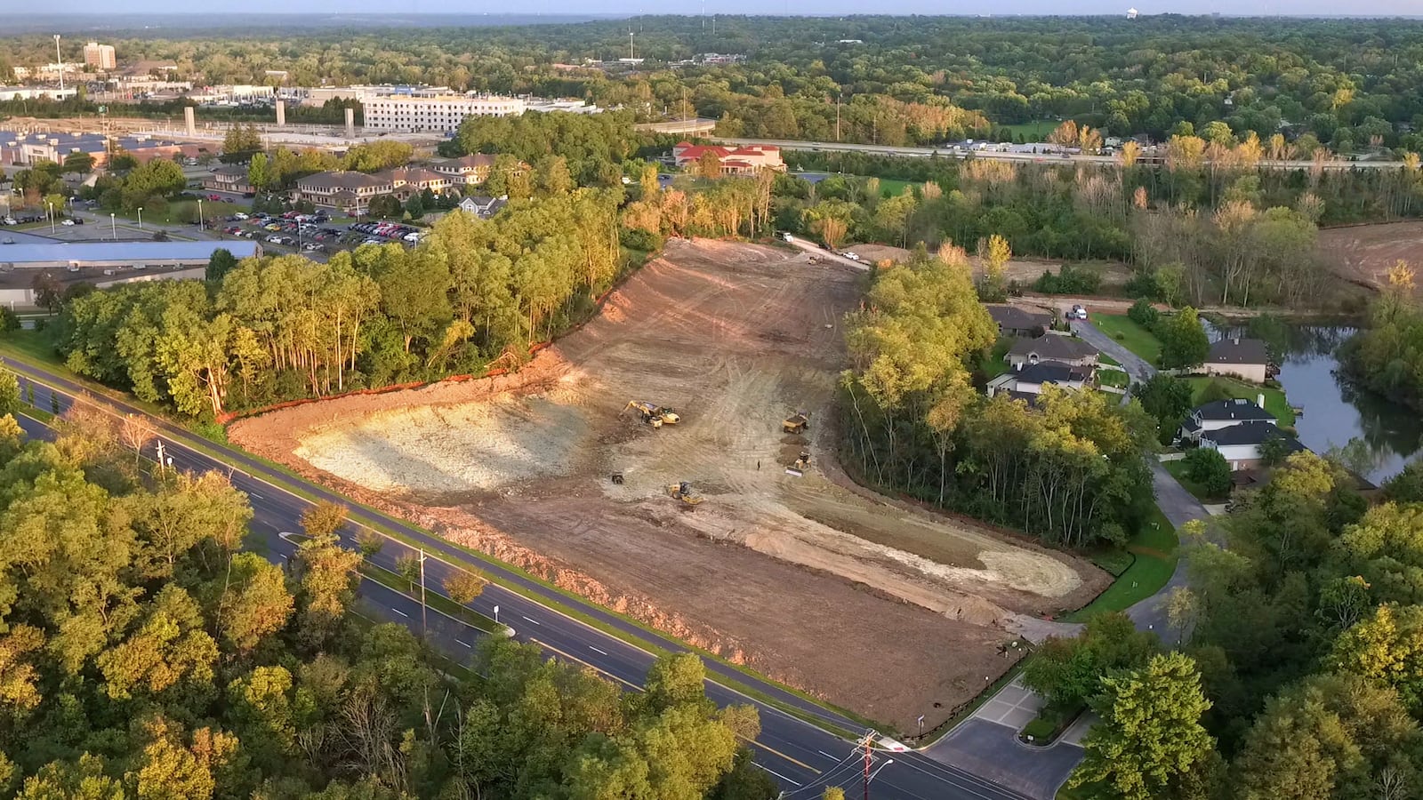 Site preparation for 14 new walk-up apartment buildings on Alex-Bell Road in Centerville continues for the Gateway Lofts development.  256 one-bedroom units and 104 two-bedroom units are planned for the nearly 40 acres site.  TY GREENLEES / STAFF