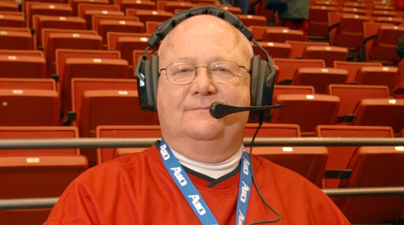 Dayton Flyers statistician Roy Cassidy is seen here prior to the start of the Flyers finall home game on March 3, 2007.