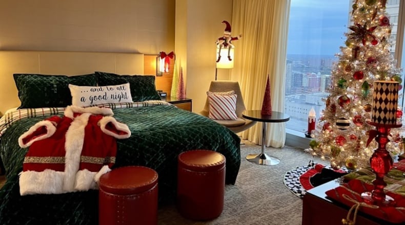 The Mr. Kringle Suite is at Hilton Cleveland Downtown hotel and has two fully decorated Christmas trees in it. HEATHER RADER/OHIO.ORG/CONTRIBUTED