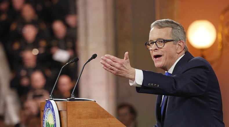 Ohio Governor Mike DeWine during a public inauguration ceremony at the Ohio Statehouse, Monday, Jan. 14, 2019, in Columbus, Ohio. (AP Photo/Ty Greenlees, Pool)