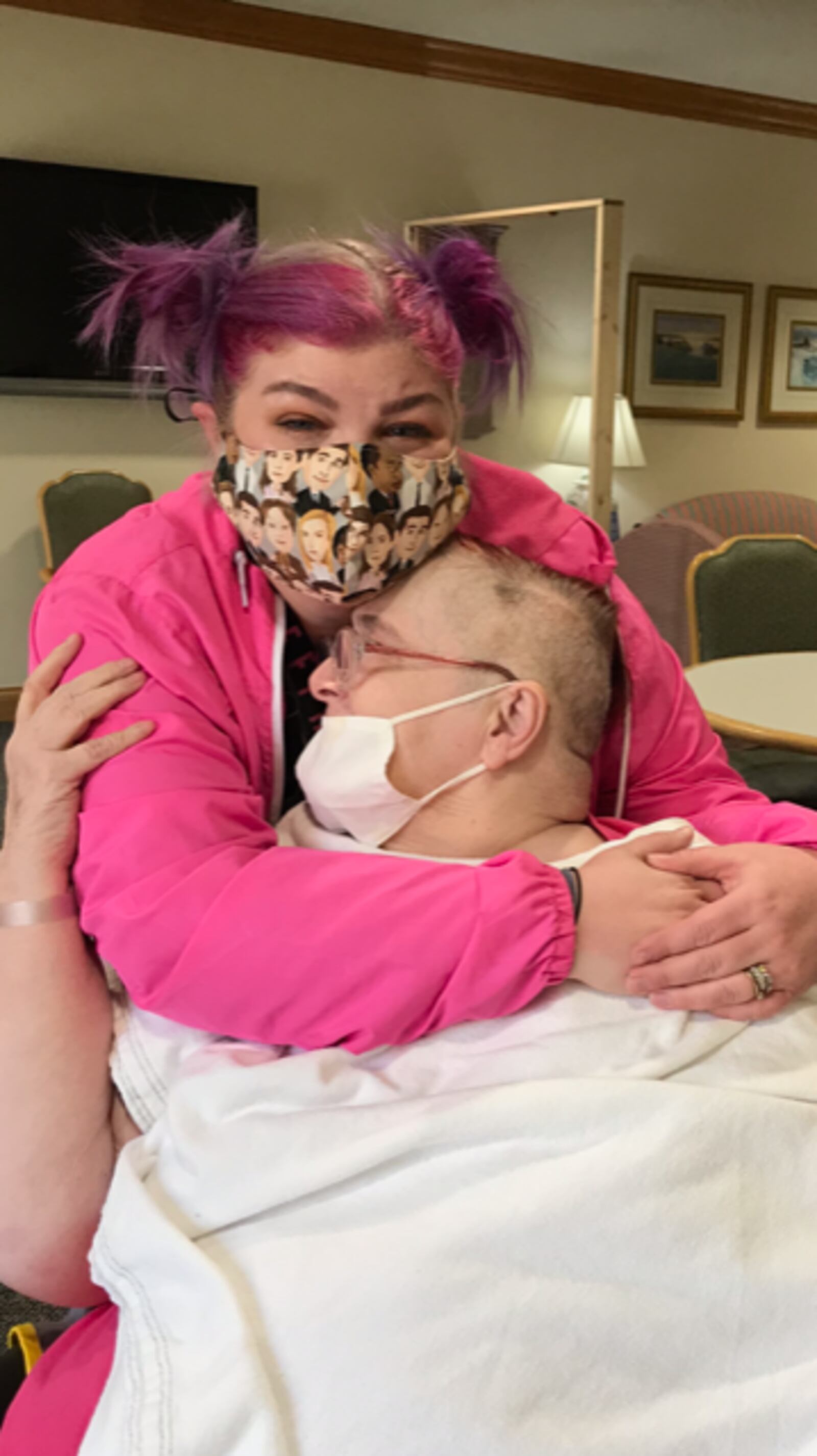 Morgan Garrett visits her grandmother Sherry Agnos for the first time in over a year. During the COVID-19 pandemic, visits were not allowed at Dayspring of Miami Valley, a nursing home in Fairborn. Submitted photo.