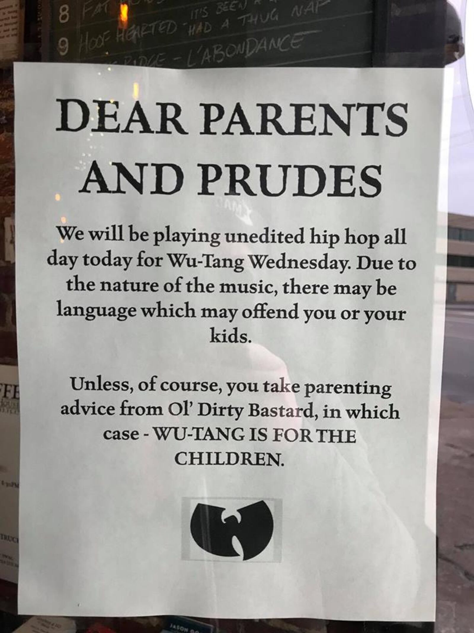 A sign posted at Barrel House warns parents and prudes that unedited hip hop will be played on Wednesday.