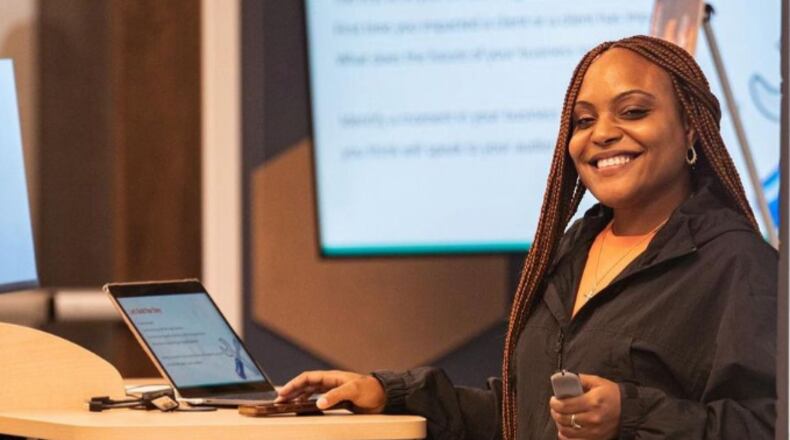 Te'Jal Cartwright, owner of Lore Storytelling, facilitating a workshop at The Hub Dayton. CONTRIBUTED