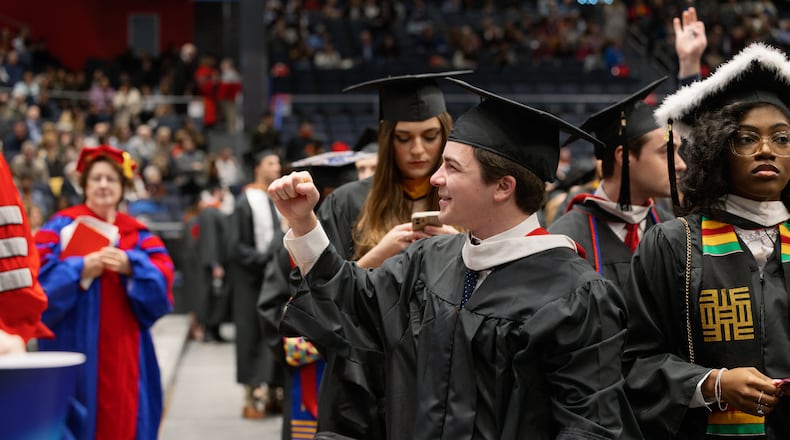 The University of Dayton, during its winter commencement ceremony on Saturday, conferred 68 doctoral degrees, 515 master’s, 11 educational specialists, and 424 undergraduate degrees. SYLVIA STAHL/UNIVERSITY OF DAYTON