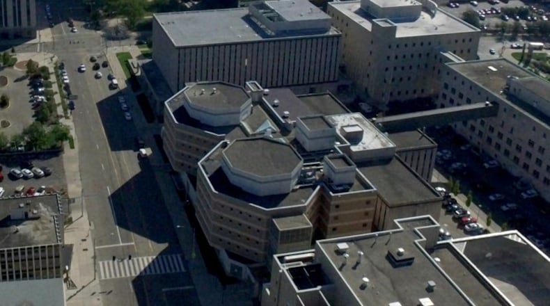 An aerial view of the Montgomery County Jail in Dayton. STAFF