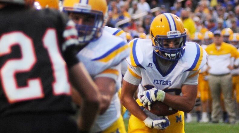Marion Local running back Nolan Habodasz scored on a pair of 1-yard runs. Coldwater hosted MAC rival Marion Local in a Week 3 game on Friday, Sept. 8, 2017. MARC PENDLETON / STAFF
