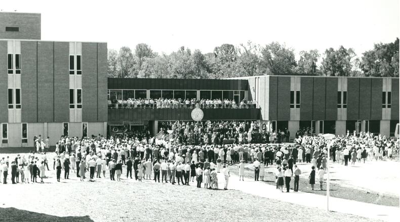 This photograph of the Miami University Middletown dedication ceremony was taken from the quad, along the side of Johnston Hall. CONTRIBUTED
