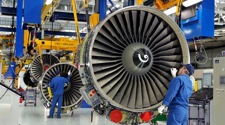 Final assembly of the CFM56-5B jet engine produced by GE Aviation joint venture CFM International.