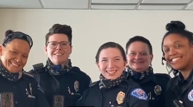 Sergeant Jennifer Chiles, Officer Brittany Blackford, Officer Whittney Bryson, and Officer Kristen Thomas, and Public Safety Specialist Deborah Wright respond to emergencies as the first all woman staff.