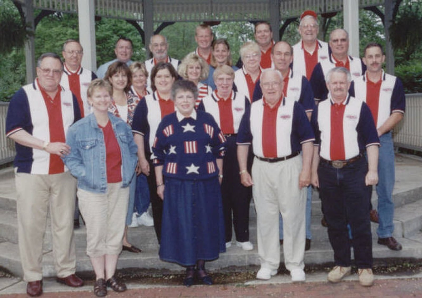 2003 Americana Festival Committee Picture Front Row L to R:Maureen Russell Hodgson, Patricia Fleissner, Joe Beyerle,,Roy Baver Row Two L to R:Bob Romond, Barbara Soupal, Leann Castillo, Marilyn McLaughlin, Ron Weir, Matthew Turton Row Three L to R:Neil LeSaint, Cheryl Meyer, Dottie Overman, Sandy Baver, Dan Lynch Row Four L to R:Paul Clark, Jim Reppert, Joe Turner, Jeff Wilkie, Dawn Johnson, Robert “Hutch” O’Connor
