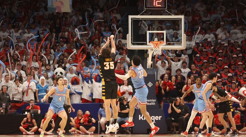 Virginia Commonwealth's David Shriver shoots against Dayton on Friday, Jan. 13, 2023, at UD Arena. David Jablonski/Staff