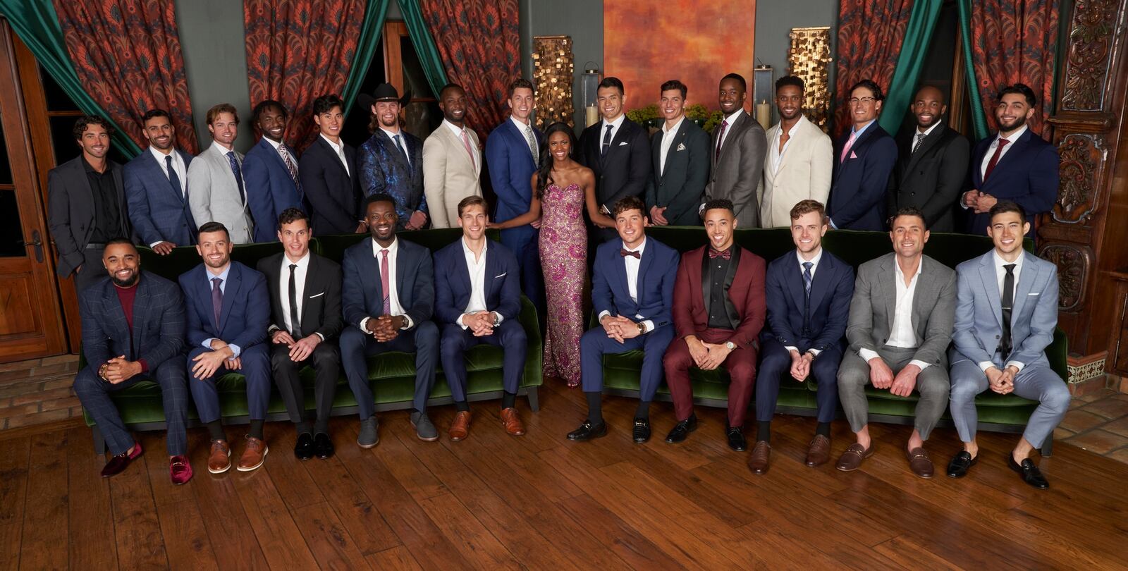 THE BACHELORETTE - ABC’s “The Bachelorette” stars back row: Joey, Josh, Sean, Caleb A., Warwick, Caleb B., Aaron B., Peter, Charity Lawson, Kaleb K., Tanner, Xavier, Nick, Brayden, Adrian, Khalid
front row: Michael, Taylor, Spencer, Dotun, Joe, John Henry, Chris S., James, Aaron S., John B. (ABC/Craig Sjodin)