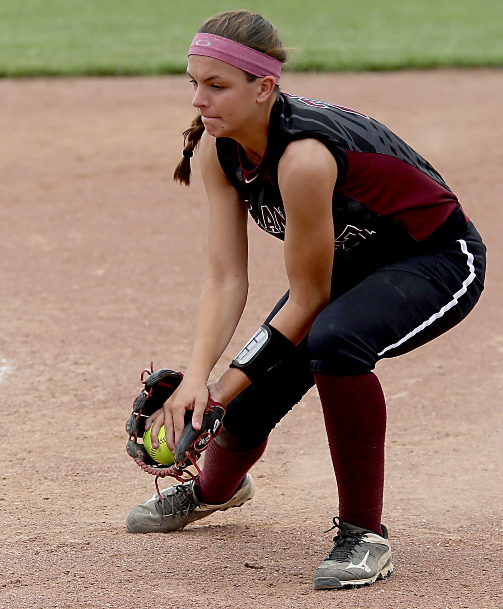 Lebanon second baseman Madison Hartman scoops up a Mason ground ball during Sunday’s Division I regional final at Kings. CONTRIBUTED PHOTO BY E.L. HUBBARD
