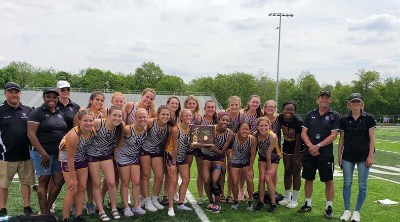 Dayton Christian's D-III district champion girls track and field team advanced 15 different athletes in 13 events to the regional meet. Greg Billing/CONTRIBUTED