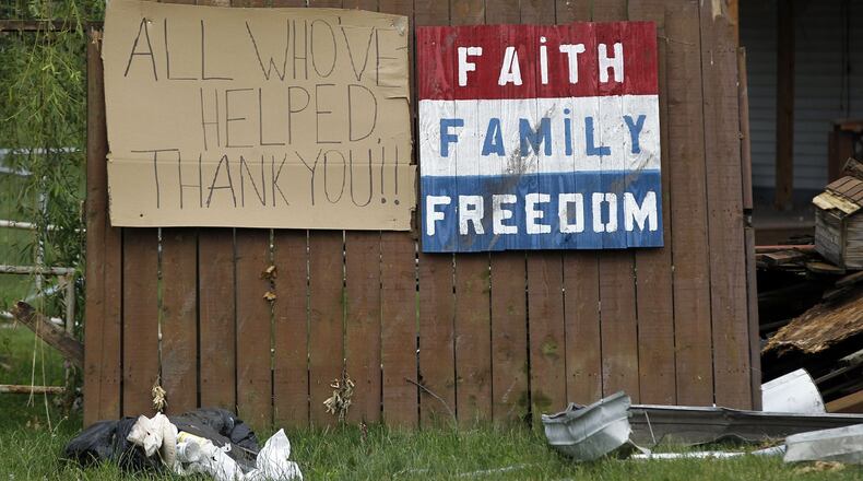 Sign along Woodhaven Ave. in Harrison Twp. after the Memorial Day tornadoes. FILE