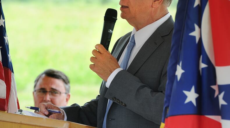 The Superintendent of Fairborn City Schools, Gene Lolli , thanked the tax payers during the groundbreaking ceremony for the new Fairborn High School, Monday, June 7, 2021. MARSHALL GORBY\STAFF