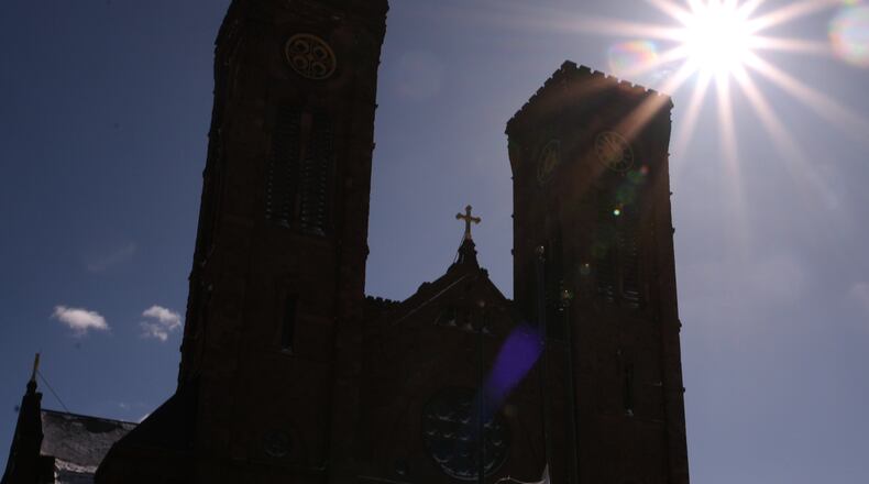 Cathedral of Saints Peter and Paul, which serves as the home church of the Roman Catholic Diocese of Providence, is seen Tuesday, Feb. 24, 2026, in Providence, R.I. (AP Photo/Charles Krupa)