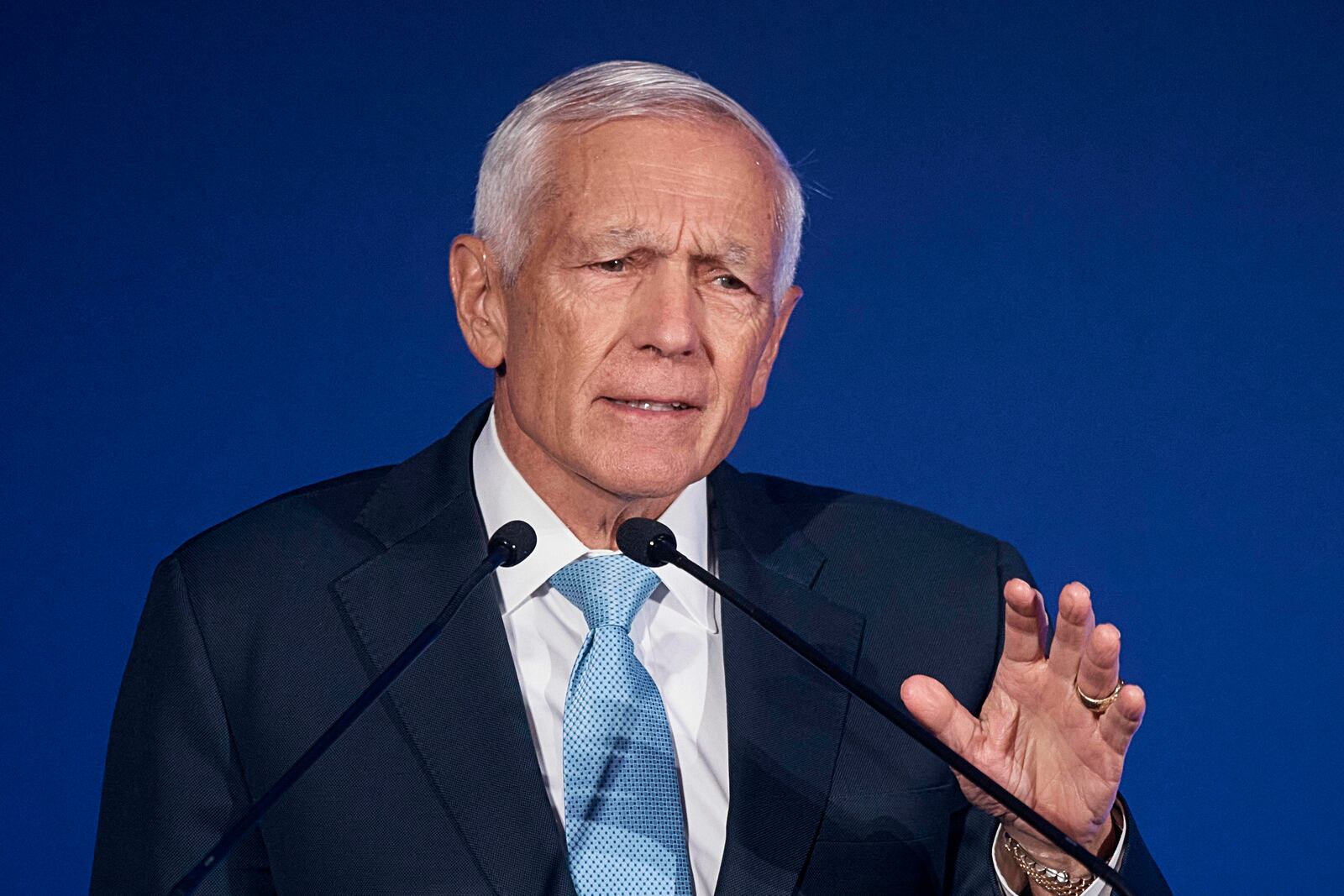 General Wesley K. Clark, seen here speaking during the Clinton Global Initiative, on Tuesday, Sept. 24, 2024, in New York, was among the panelists of the 2025 NATO Parliamentary Assembly at the Schuster Center May 23, 2025. (AP Photo/Andres Kudacki)