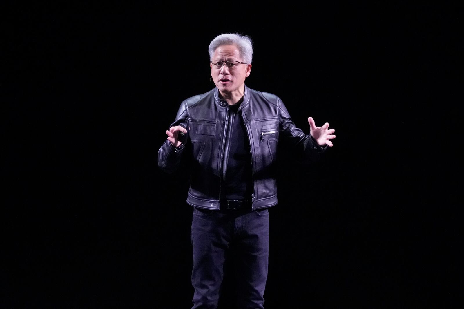 NVIDIA CEO Jensen Huang delivers his keynote address Wednesday, June 11, 2025 at the Vivatech fair in Paris. (AP Photo/Michel Euler)