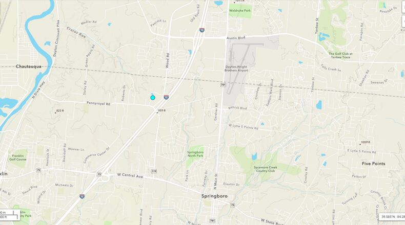 The U.S. Geological Survey reported a minor earthquake in northwest Springboro late Sunday morning on Aug. 31, 2025. Map courtesy the U.S. Geological Survey.