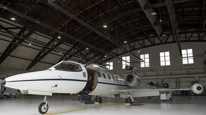The 458th Airlift Squadron houses a C-21 aircraft in Hangar 3, May 18, 2018, at Scott Air Force Base, Ill. The C-21 is primarily used for cargo and passenger airlift, and it can carry up to 8 passengers and 42 cubic feet of cargo. (U.S. Air Force photo/Airman 1st Class Tara Stetler)