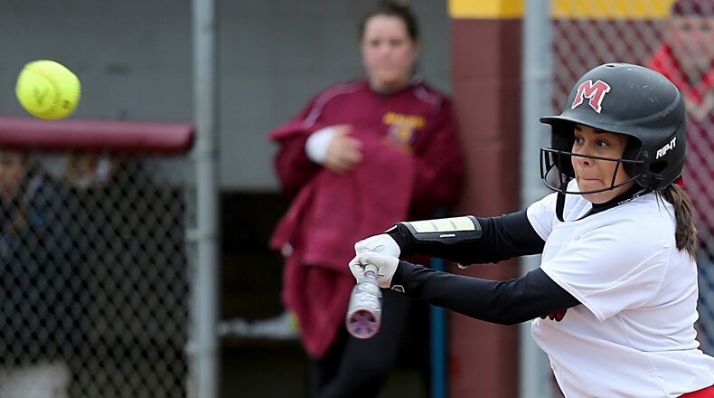 Madison’s Maggie Schenck connects for one of her two hits during Saturday’s game at Ross. CONTRIBUTED PHOTO BY E.L. HUBBARD