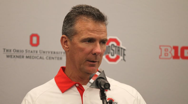 Ohio State coach Urban Meyer speaks at Media Day on Sunday, Aug. 14, 2016, at the Woody Hayes Athletic Center in Columbus. David Jablonski/Staff
