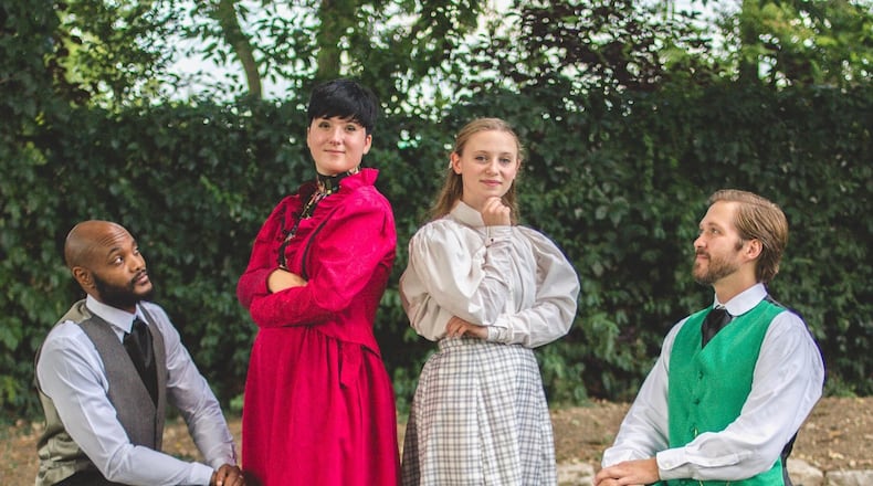 “The Importance of Being Earnest" will be staged Sept. 10-12 in South Park in Dayton. Pictured are (from left)  Will Williams (Jack), Gabby Kennedy (Gwendolen), Amelia Merithew (Cecily), and Brian Ressler (Algernon). CONTRIBUTED/HANNAH RANDOLPH