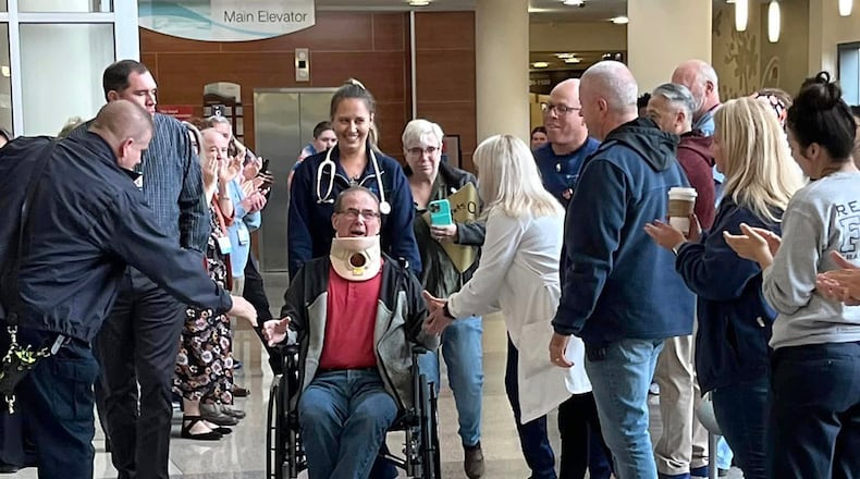 Springfield firefighter Rob Baise was released from Springfield Regional Medical Center's rehab center Friday, Oct. 7, 2022, after being injured in a fire two weeks ago. CONTRIBUTED