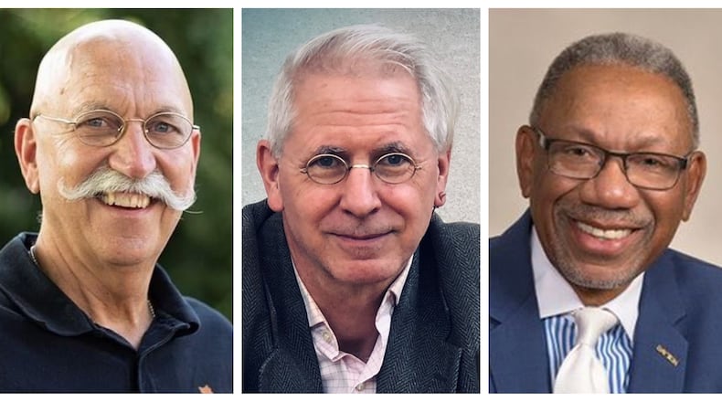 The candidates running in the May 4 election to replace Dayton Mayor Nan Whaley are (from left) Rennes Bowers, Gary Leitzell and Jeff Mims Jr. The top two vote getters will face off in November to succeed Whaley, who isn’t seeking re-election.