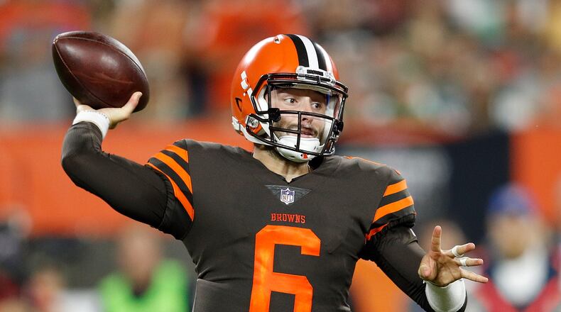 CLEVELAND, OH - SEPTEMBER 20: Baker Mayfield #6 of the Cleveland Browns throws a pass during the third quarter against the New York Jets at FirstEnergy Stadium on September 20, 2018 in Cleveland, Ohio. (Photo by Joe Robbins/Getty Images)