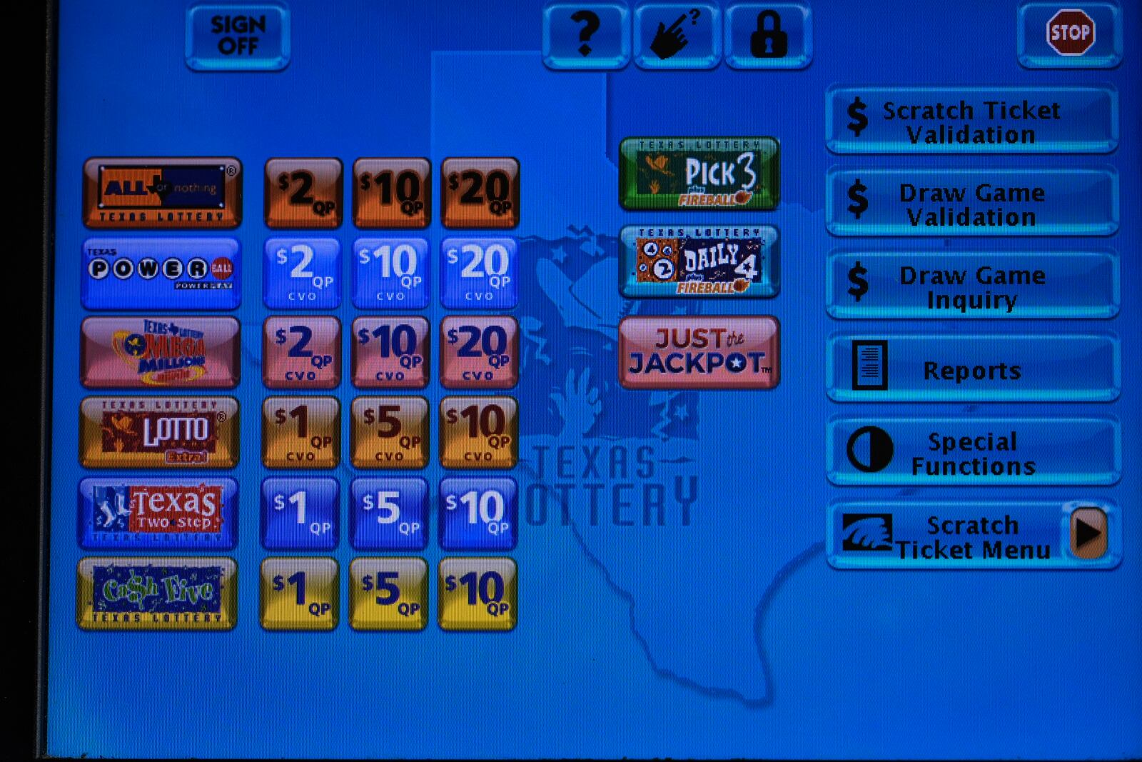 FILE - A Texas Lottery sales terminal screen is shown at Fuel City in Dallas, Wednesday, Feb. 26, 2025. (AP Photo/LM Otero, File)